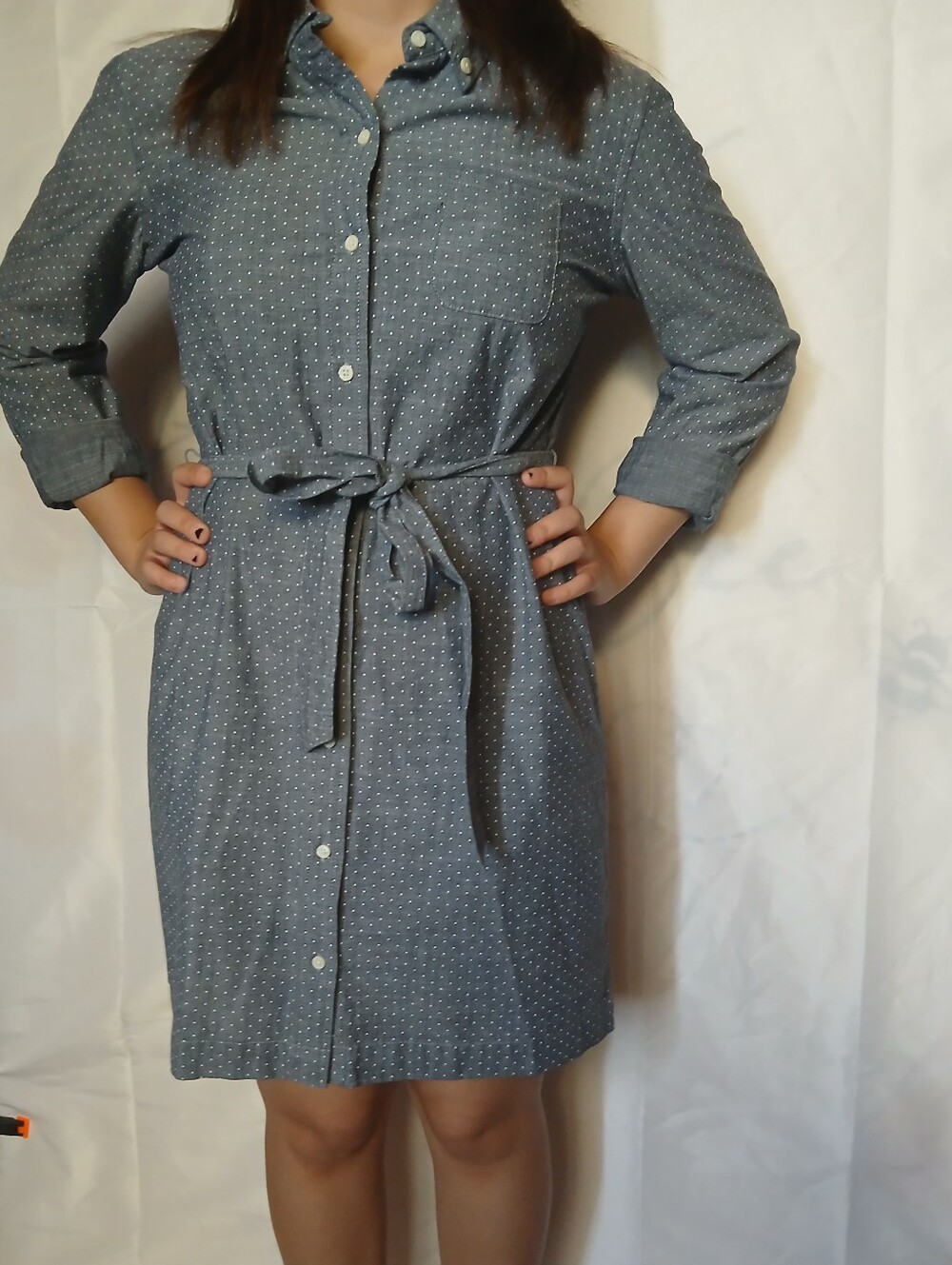✅️Banana Republic Gray Polka Dot Long-Sleeve Shirt Dress Size 4